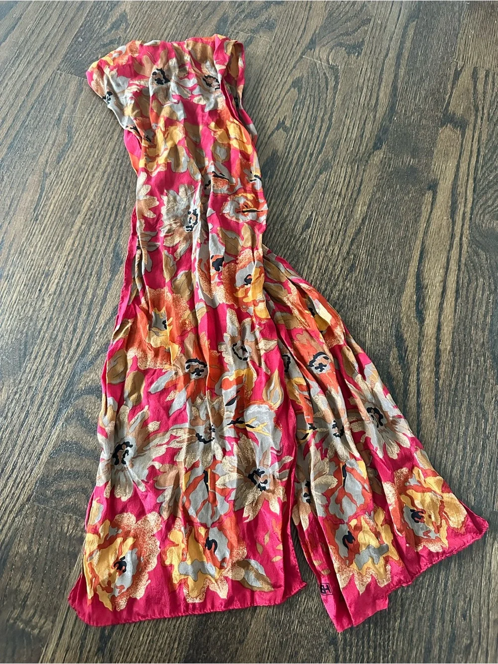 Harvé Benard 100% Silk Floral Scarf Pink Gold Vintage